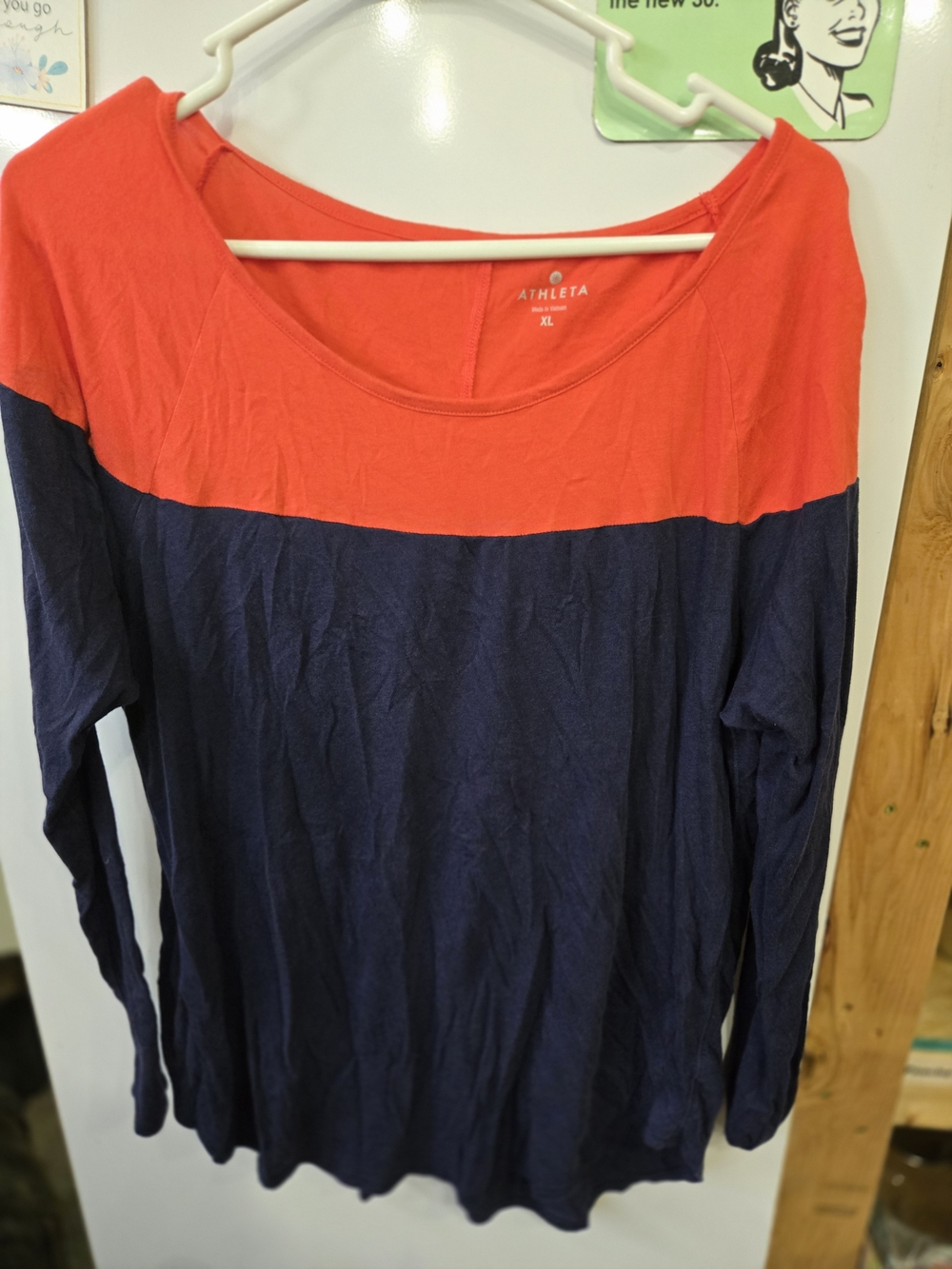 Athleta Coral and Navy Colorblock Long-Sleeve Tee